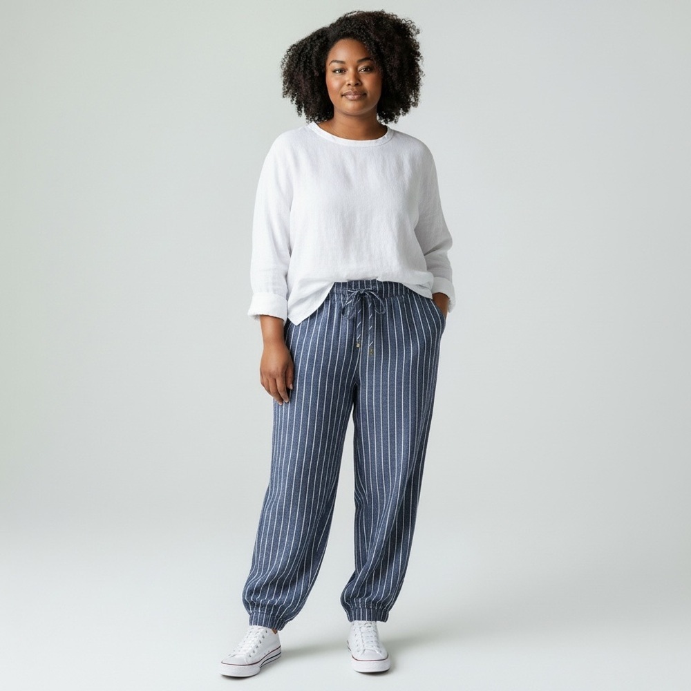 Revamped - Blue Stripe Linen Blend Pant - Size M - Picture 1 of 11